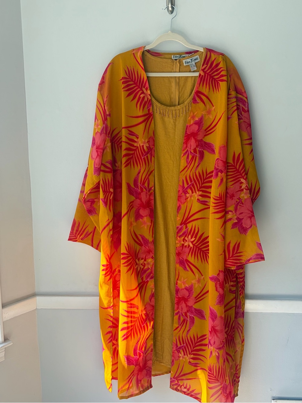 Bright Yellow & Pink Floral Kimono Dress by Evie Grace